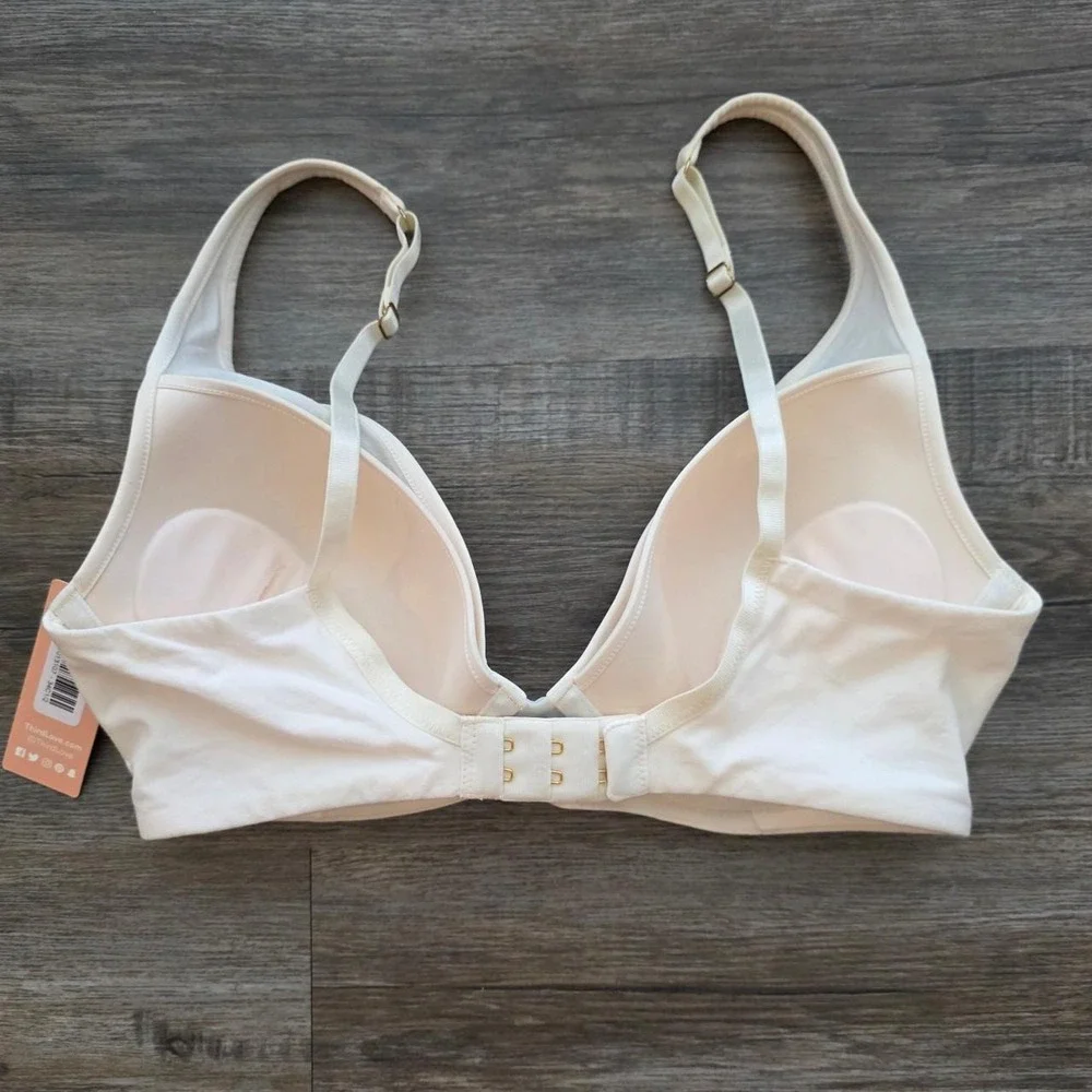 ThirdLove 24/7 Cotton Plunge Bra Sea Salt Cream Off White 34C 1/2 NWT